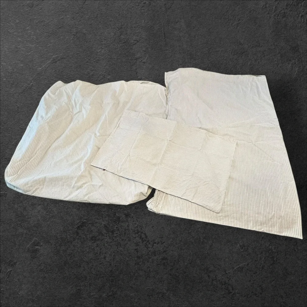Tommy Hilfiger Twin Sheet Set Gray Stripe Cotton w Pillowcase  - Read‎